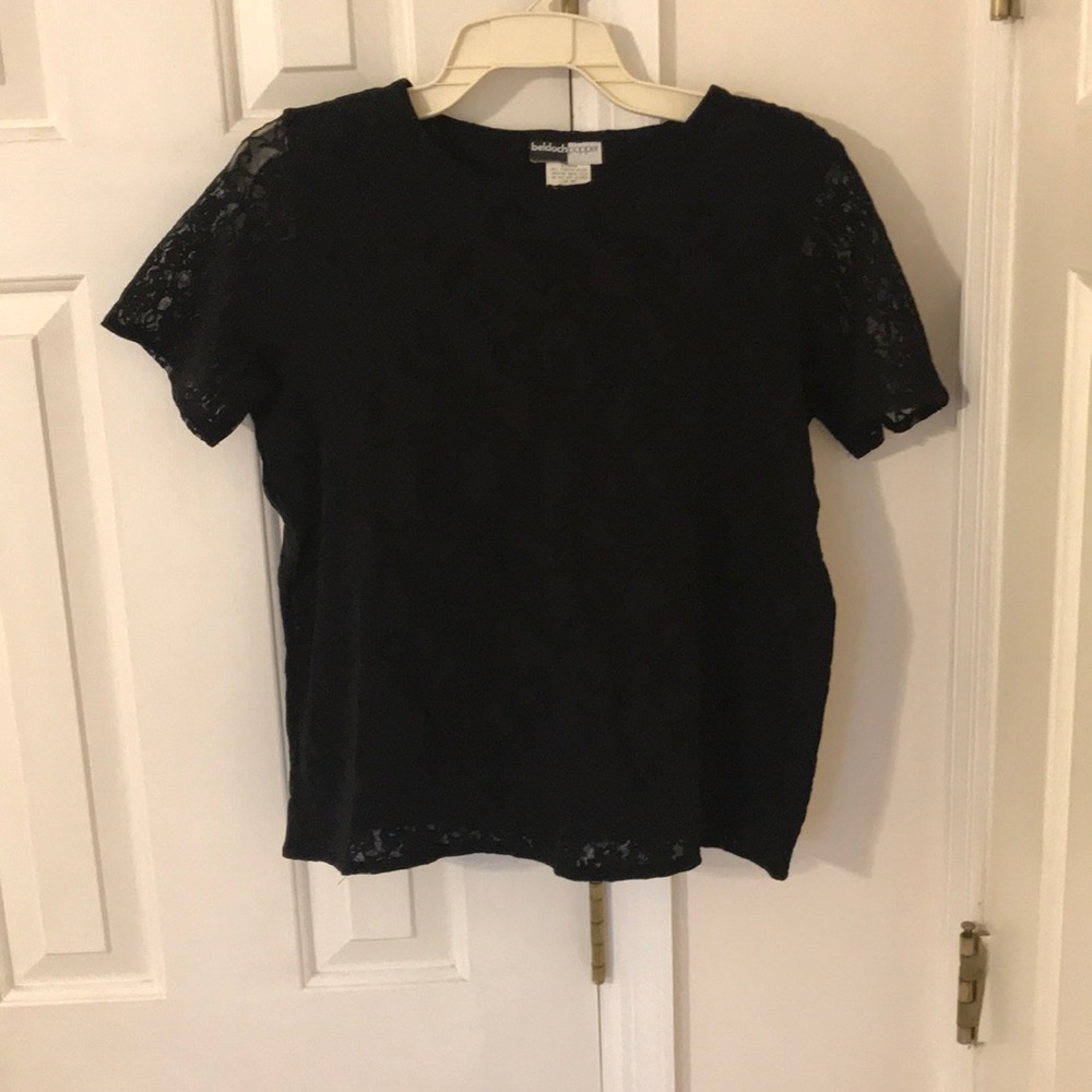 Vintage Beldoch Popper Black Lace Shirt Large
